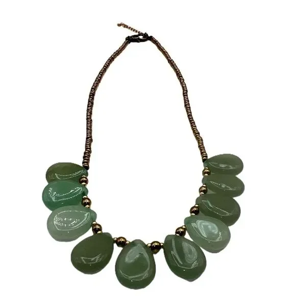 NEW Green Aventurine Stone Gold Tone Beads Bib Necklace - Picture 12 of 14